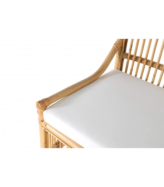 Set 2 sillas comedor bambú y ratán natural con cojín blanco 5