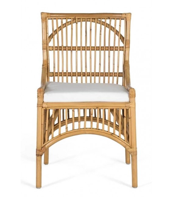 Set 2 sillas comedor bambú y ratán natural con cojín blanco 1
