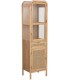 Vitrina pequeña madera natural y ratán con puertas y cajón