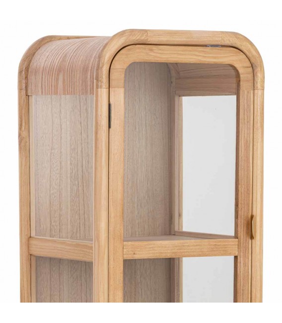 Vitrina pequeña madera natural y ratán con puertas y cajón 3