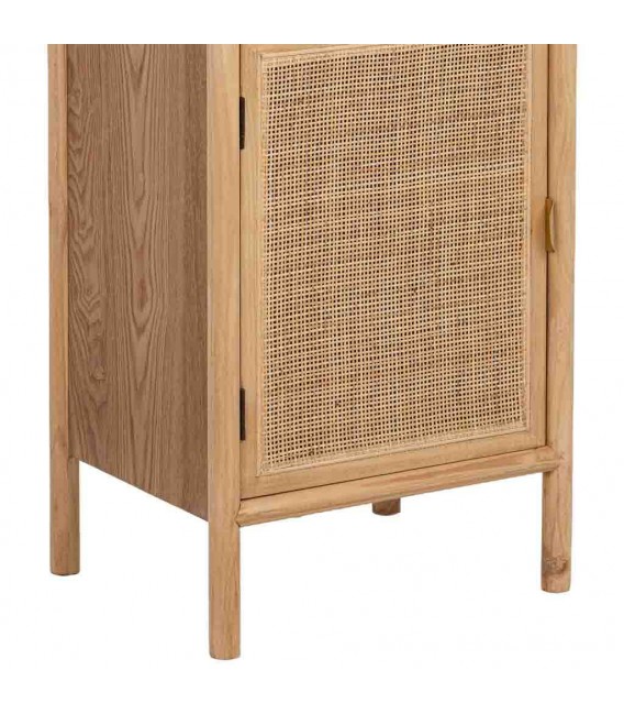 Vitrina pequeña madera natural y ratán con puertas y cajón 7