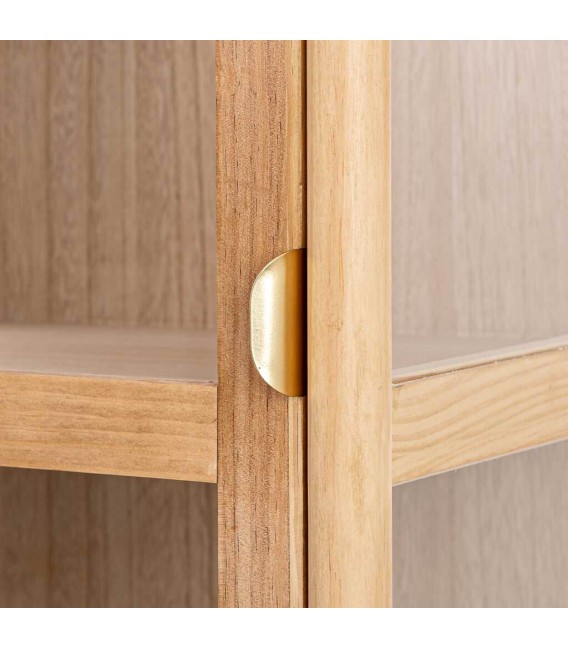 Vitrina pequeña madera natural y ratán con puertas y cajón 4