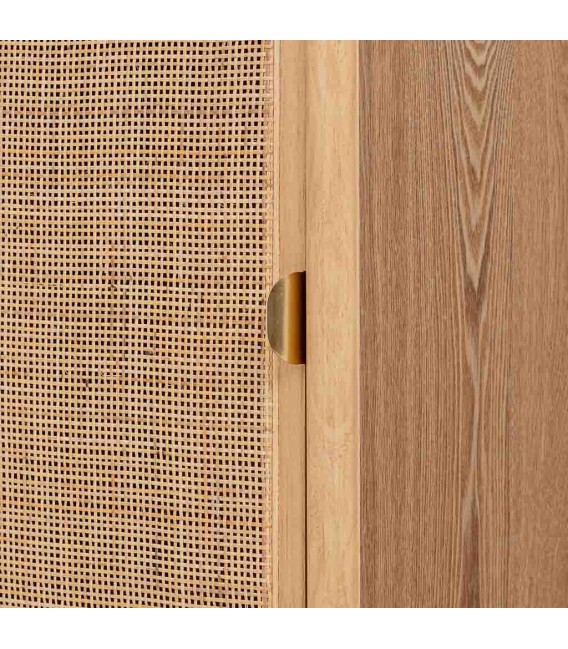 Vitrina pequeña madera natural y ratán con puertas y cajón 6