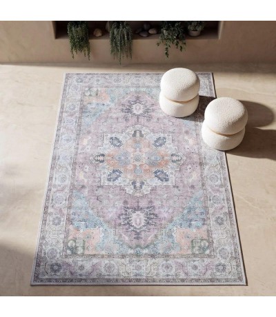 Alfombra rectangular multicolor de pelo corto con diseño étnico Mdmhogar