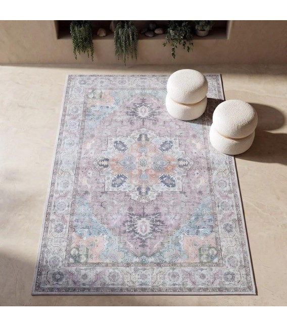 Alfombra rectangular multicolor de pelo corto con diseño étnico Mdmhogar