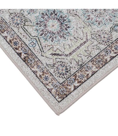 Alfombra rectangular multicolor de pelo corto con diseño étnico 1