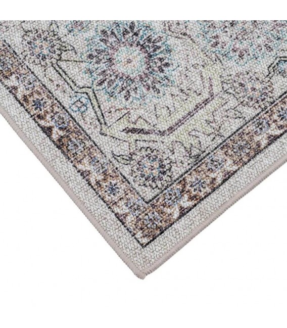 Alfombra rectangular multicolor de pelo corto con diseño étnico 1