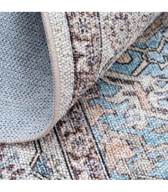 Alfombra rectangular multicolor de pelo corto con diseño étnico 3
