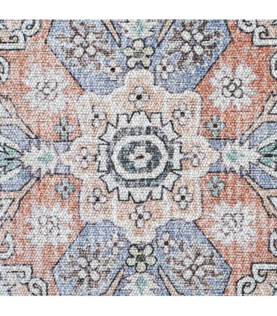 Alfombra rectangular multicolor de pelo corto con diseño étnico 2