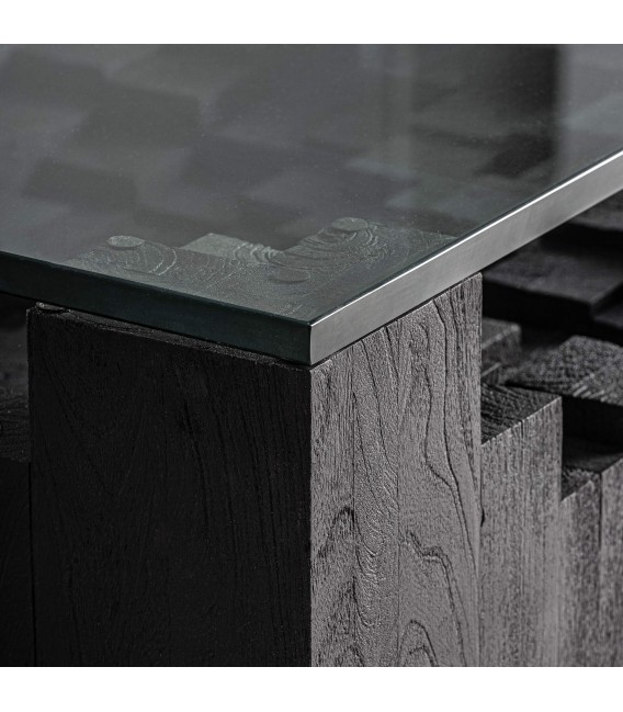 Mesa centro cuadrada XL madera mango negra y cristal transparente 2