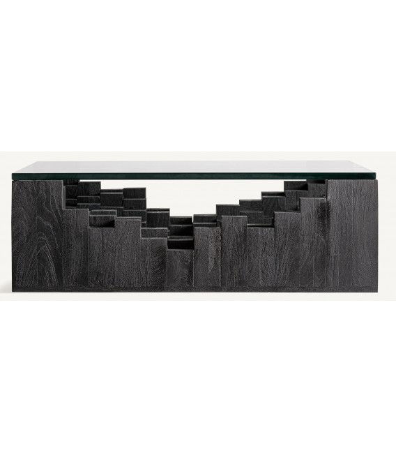Mesa centro cuadrada XL madera mango negra y cristal transparente 1