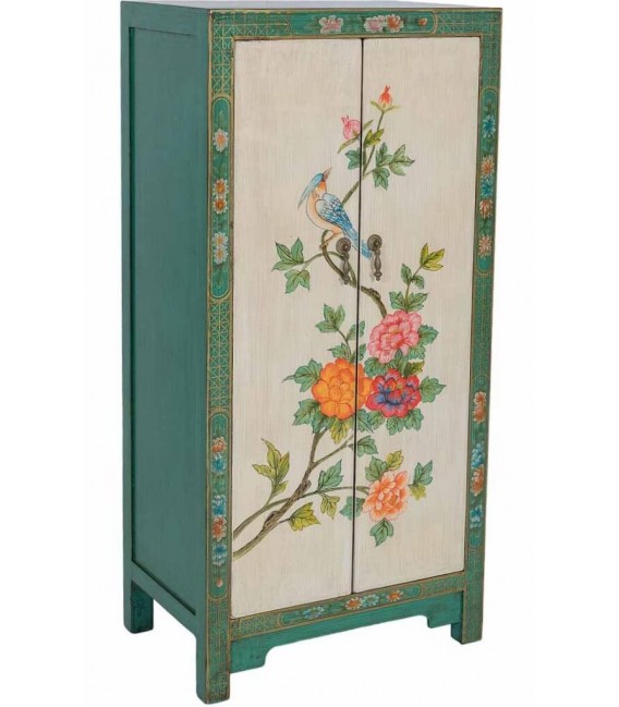 Armario bajo 2 puertas madera decorada a mano multicolor oriental