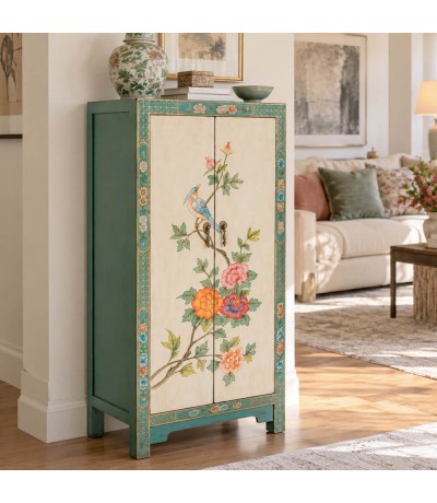 Armario bajo 2 puertas madera decorada a mano multicolor oriental Mdmhogar