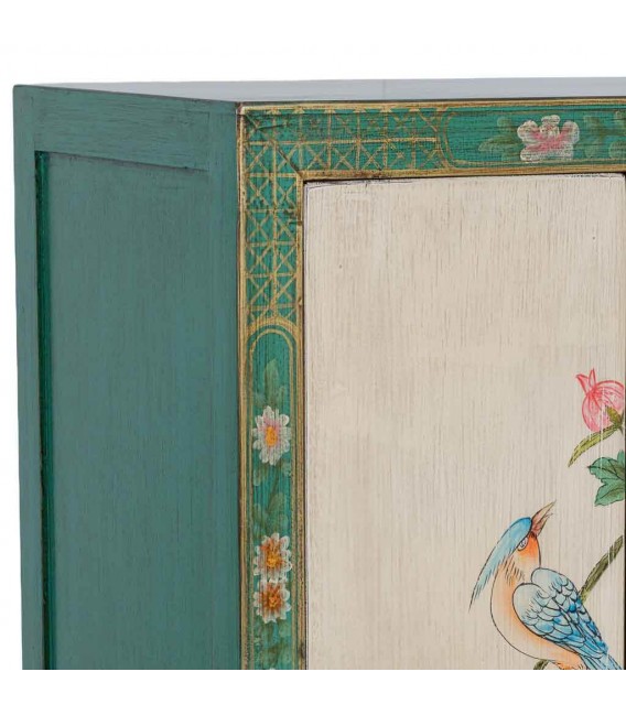 Armario bajo 2 puertas madera decorada a mano multicolor oriental 4