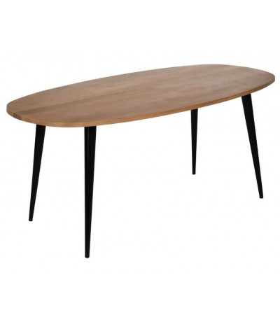 Mesa comedor ovalada madera mango natural con patas metal negro