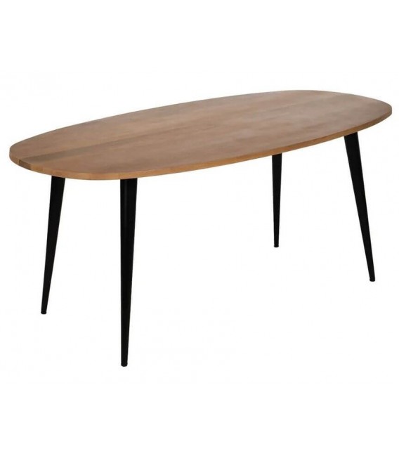 Mesa comedor ovalada madera mango natural con patas metal negro