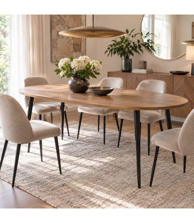 Mesa comedor ovalada madera mango natural con patas metal negro Mdmhogar