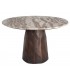 Mesa comedor redonda mármol beige y madera mango color nogal