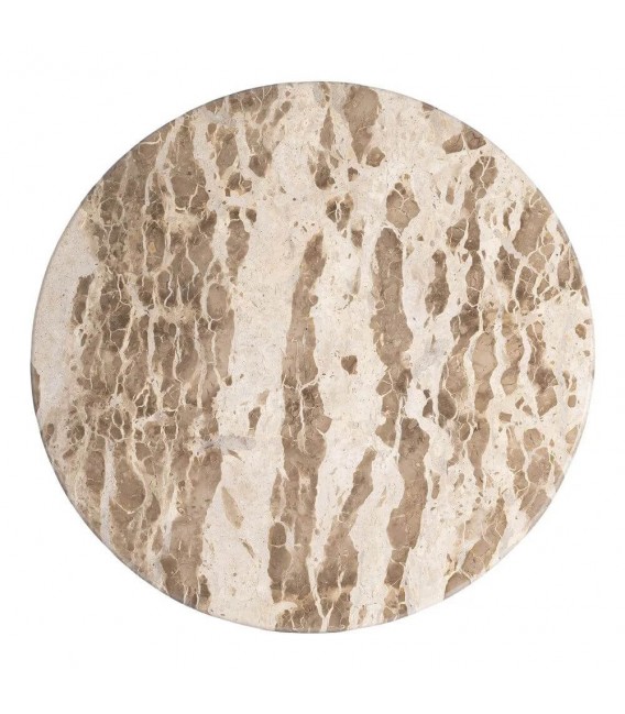 Mesa comedor redonda mármol beige y madera mango color nogal 1