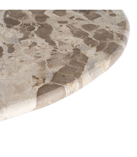 Mesa comedor redonda mármol beige y madera mango color nogal 2