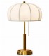 Lámpara sobremesa metal dorado madera cerezo y pantalla blanca