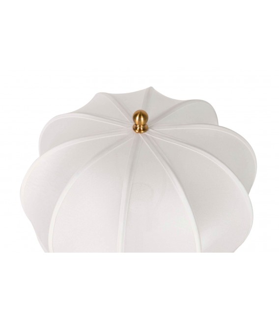 Lámpara sobremesa metal dorado madera cerezo y pantalla blanca 1