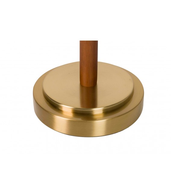 Lámpara sobremesa metal dorado madera cerezo y pantalla blanca 4
