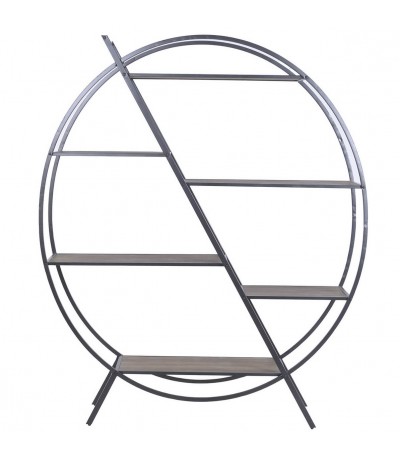 Estantería industrial redonda de madera nogal y metal negro industrial