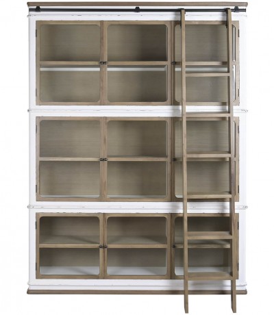 Vitrina XXL roble natural y blanca con escalera estilo colonial