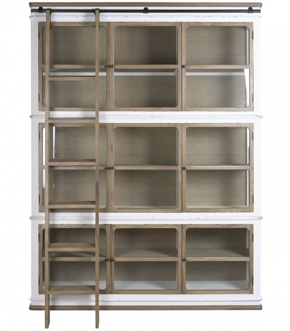 Vitrina XXL roble natural y blanca con escalera estilo colonial 1