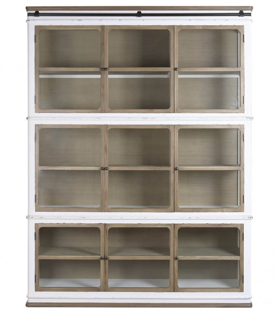 Vitrina XXL roble natural y blanca con escalera estilo colonial 2