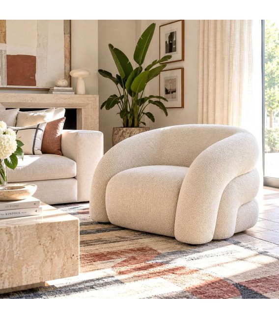 Butaca baja chenilla beige de diseño contemporáneo envolvente Mdmhogar