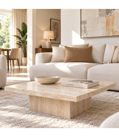 Mesa de centro cuadrada imitación travertino contemporánea Mdmhogar