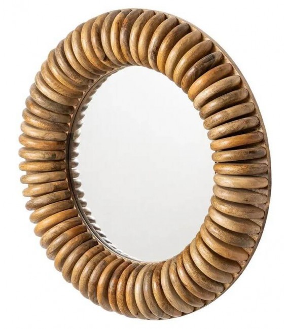 Espejo redondo de madera de mango natural estilo boho 1