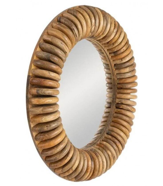 Espejo redondo de madera de mango natural estilo boho 2