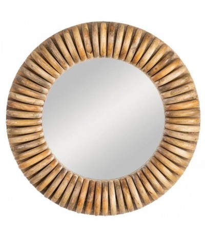 Espejo redondo de madera de mango natural estilo boho