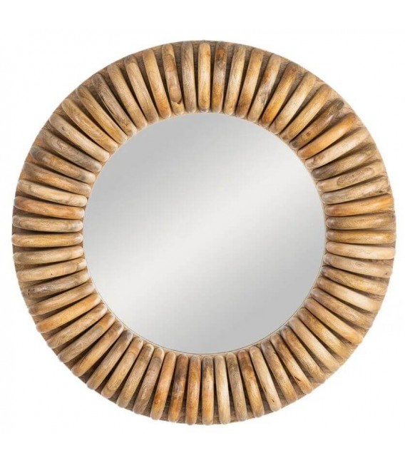Espejo redondo de madera de mango natural estilo boho