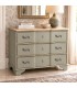 Cómoda 3 cajones madera verde con detalles dorados estilo clásico Mdmhogar