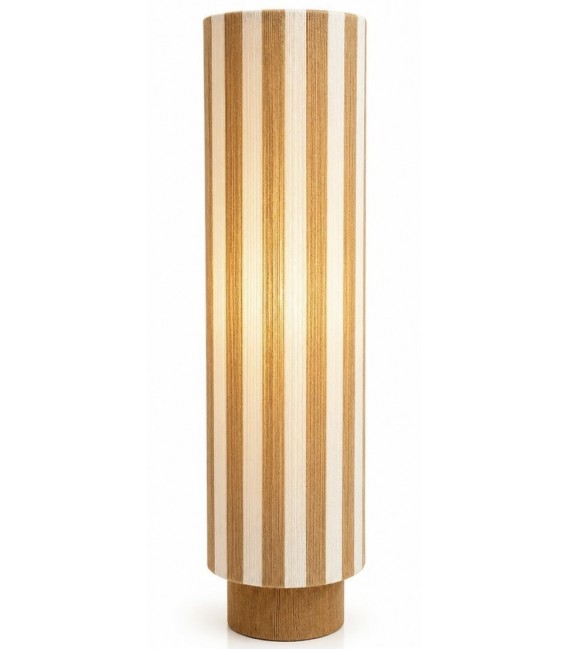 Lámpara de pie baja fibra vegetal marrón y blanca estilo boho 1