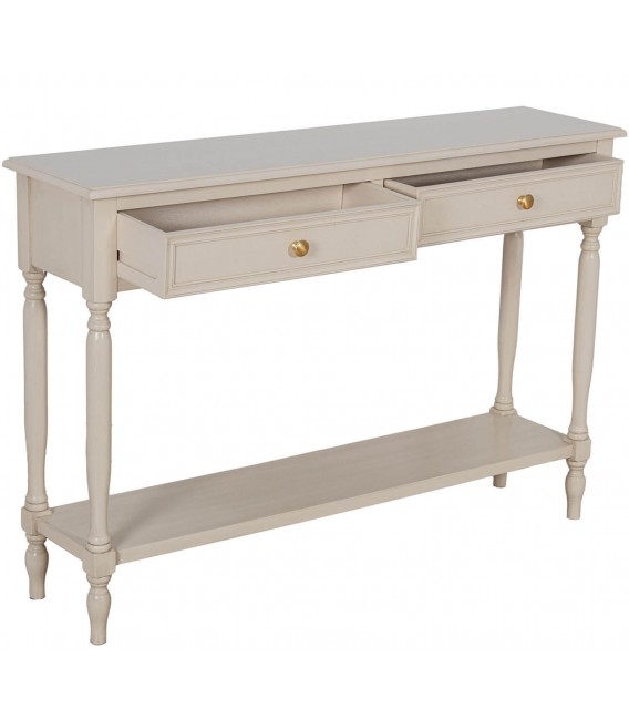 Consola de entrada grande 2 cajones en madera beige provenzal 2