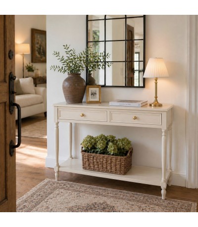 Consola de entrada grande 2 cajones en madera beige provenzal Mdmhogar