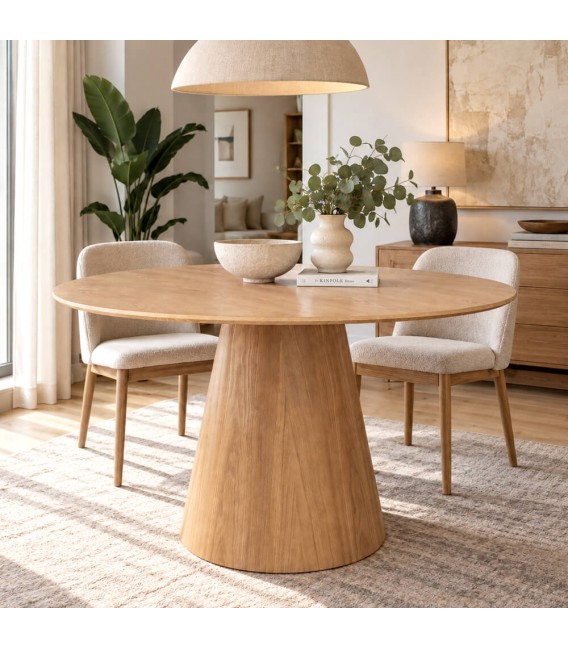 Mesa de comedor redonda 120 Ø madera natural estilo nórdico Mdmhogar
