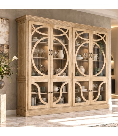Vitrina XXL de madera de mango con celosía natural estilo colonial Mdmhogar