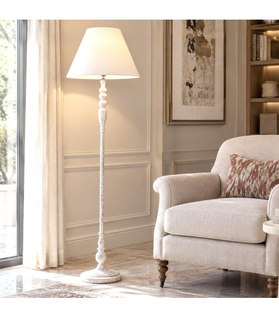 Lámpara de pie blanco roto y lino blanco estilo romántico Mdmhogar