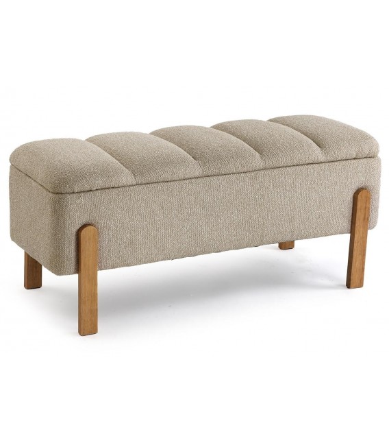 Banco pie de cama baúl beige madera natural estilo nórdico