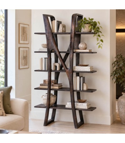 Estantería original madera maciza mango nogal estilo contemporáneo Mdmhogar