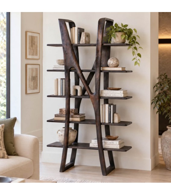 Estantería original madera maciza mango nogal estilo contemporáneo Mdmhogar