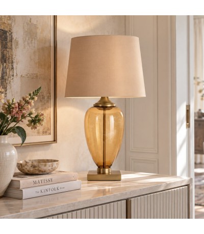 Lámpara sobremesa cristal ámbar oro viejo estilo clásico Mdmhogar