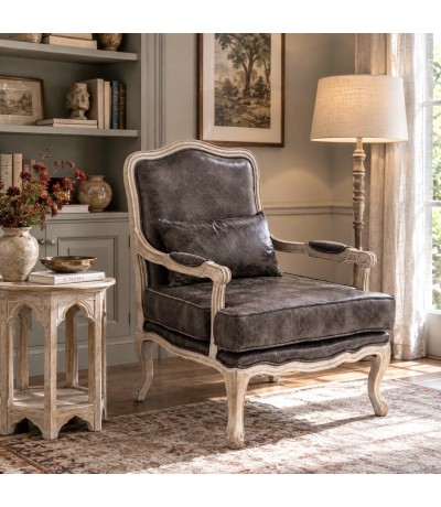 Sillón madera tallada tapizado marrón estilo neoclásico Mdmhogar