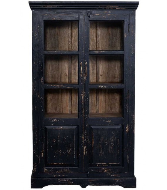 Vitrina XL madera negra decapada estilo clásico vintage 1